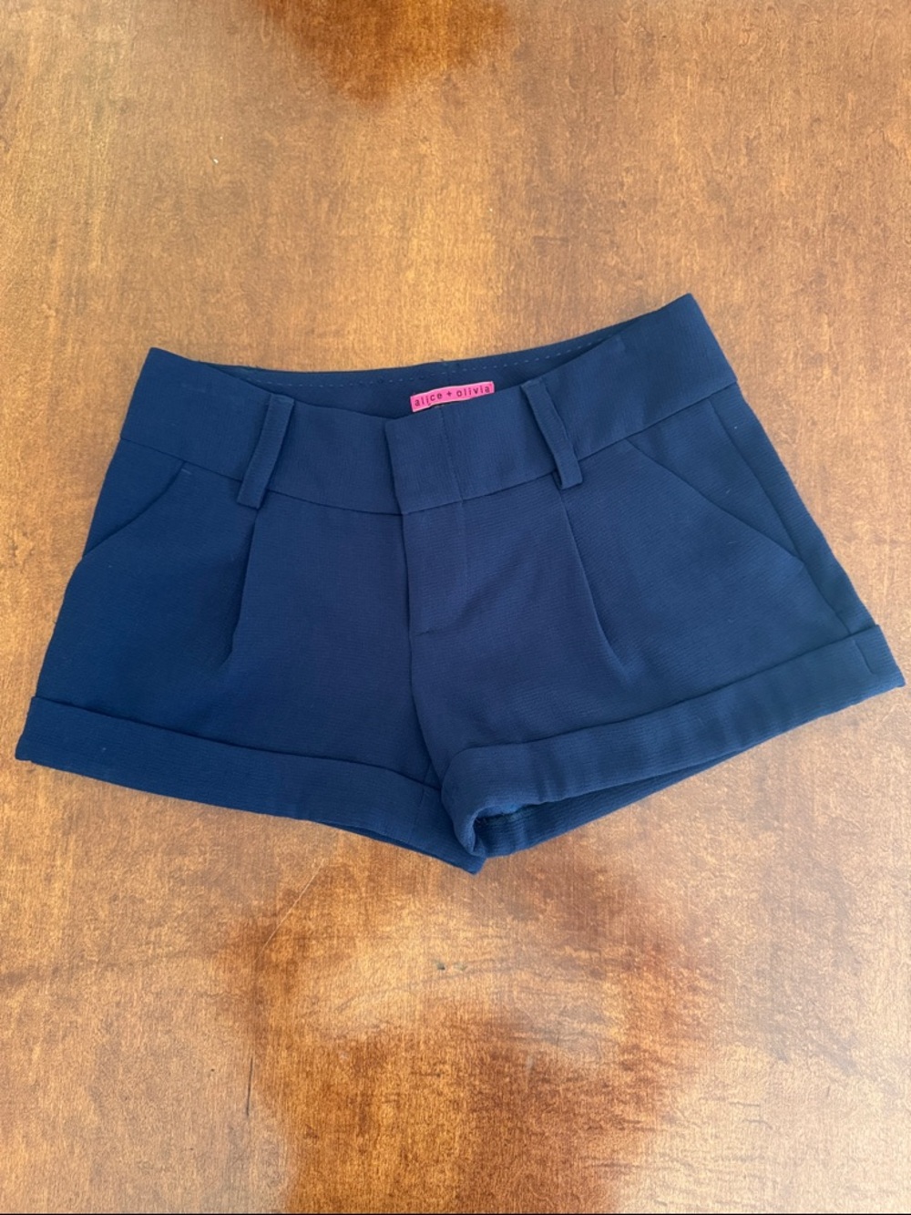 Alice + Olivia Caddy Cuff Navy Crepe Shorts